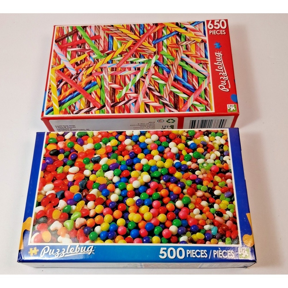 Puzzlebug Candy Jigsaw Puzzle Lot (2) Colorful Candy Sticks 650 & Candy Fun 500